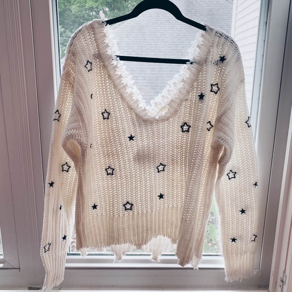 White & Blue Star Sweater